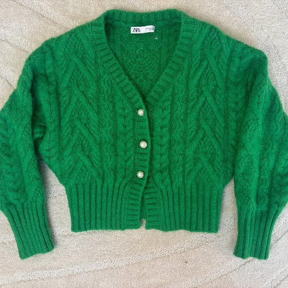 Green Zara Pearl Button Cardigan - Picture 1 of 3